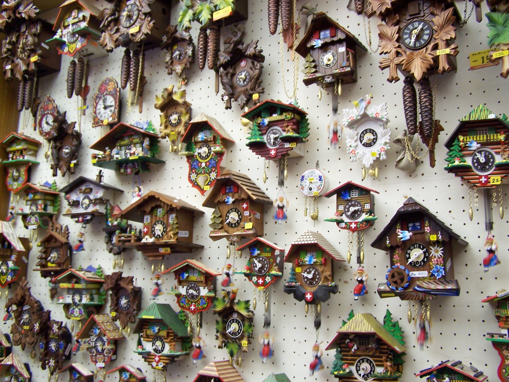 Wall display of cuckoo clocks