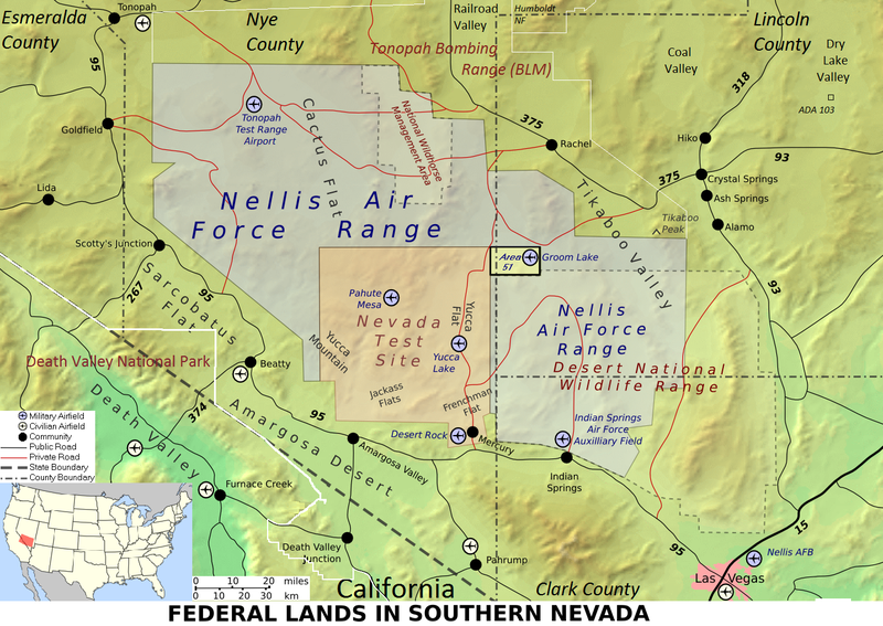 Federal Lands in Southern Nevada, including Area 51. Map by Finlay McWalter